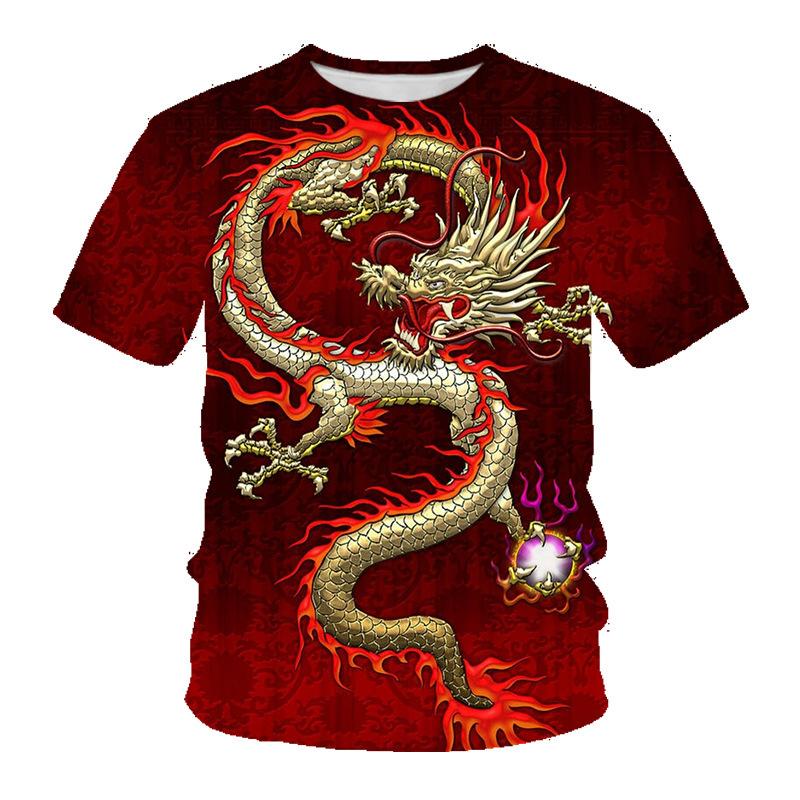 Summer Round Neck 3D Dragon Pattern Print Top Fashionable Casual Short Sleeved Men's T-shirts