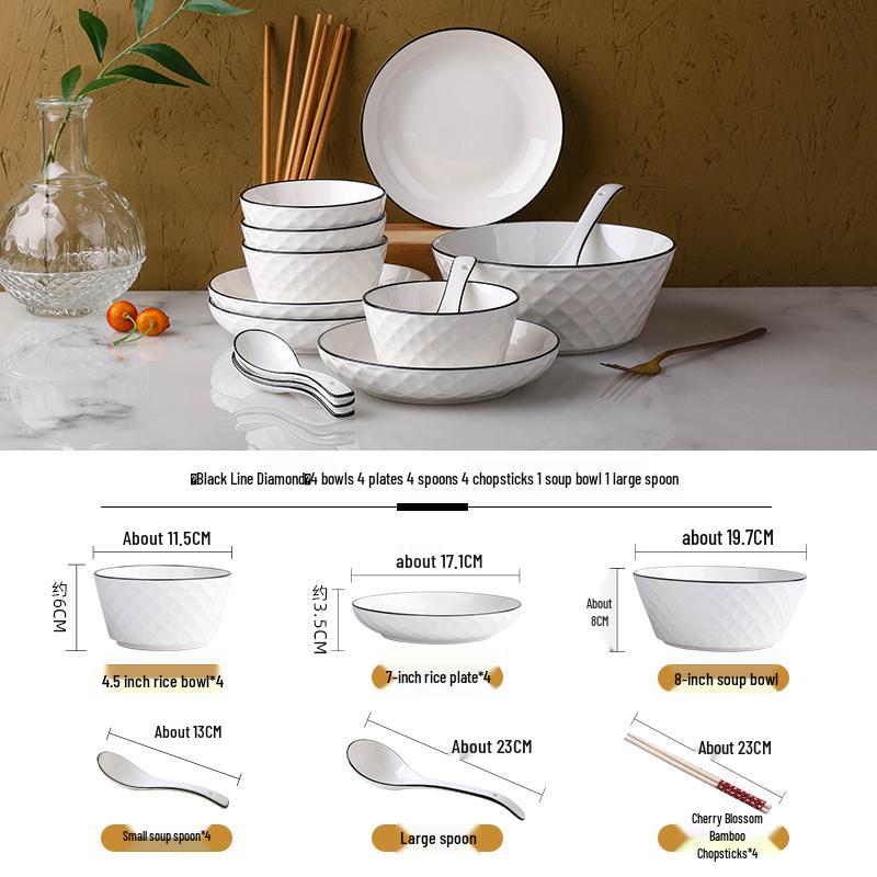 Ensemble de vaisselle en céramique japonaise: Assiettes et Bols pour 2-4 Personnes pour la Maison, Grands Bols à Soupe Inclus.