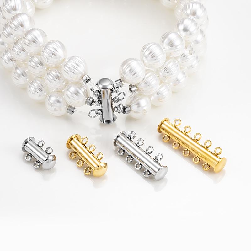 18K Vacuum-Plated Stainless Steel Dual/Triple Row Snap Buckle Clasp for DIY Necklace/Bracelet Jewelry