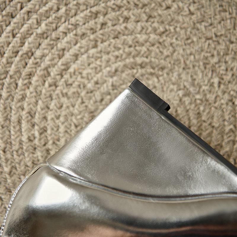 Women's Wedges Boots Gold Silver Pointed Toe Shoes 2024 Autumn Winter Ankle Boots Comfy French Concise Footwear