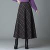 Women's Retro Wool Plaid Midi Skirt Autumn Plus Size Slim-Fitting A-Line Skirt for Pear Body Shape