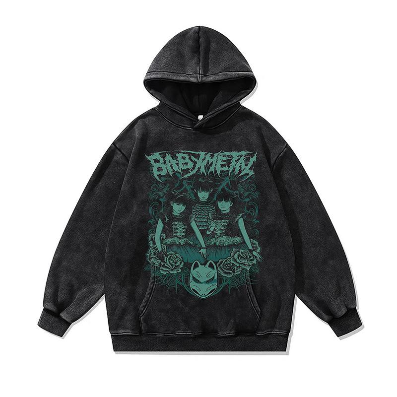 Japanese Dark Cartoon Digital Direct Injection Printing Hoodie Retro 430G Pure Cotton Loose Wash Sweater Men
