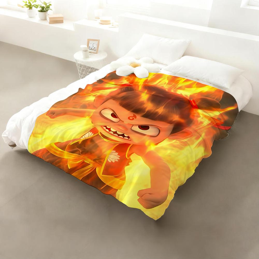 

Movie Nezha Throw Flannel Throw Blanket: Soft Kid-Friendly Warm Anti-Static All Season Washable Couch Bed Home 75x90cm