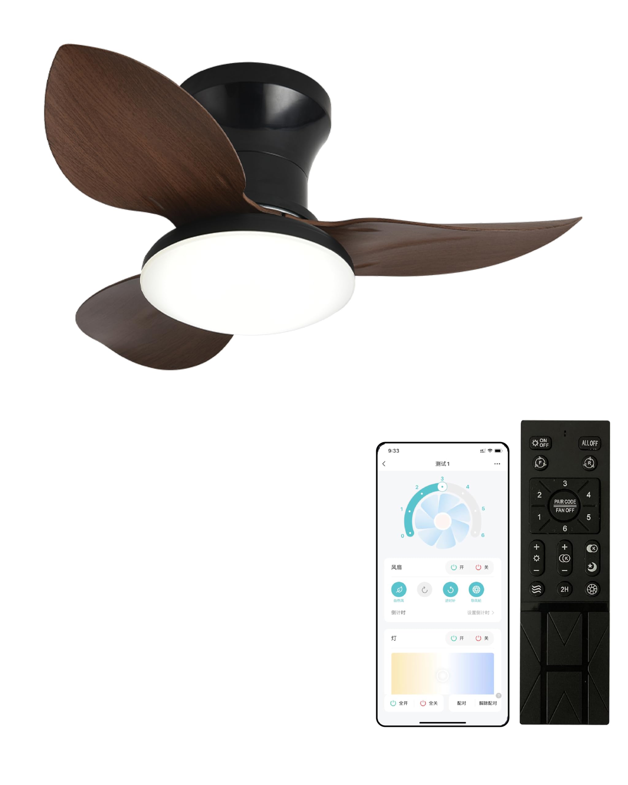 

XINGMU LED Ceiling Fan with Light, Suitable for Indoor Use, Suitable for Cooling and Heating Rooms, 65cm Diameter, 3900LM, 3-Blade, Dimmable, Color