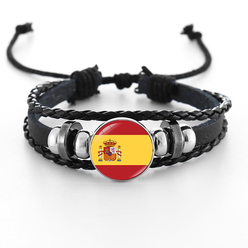 European Cup National Flag Woven Leather Bracelet - Handmade Punk Style