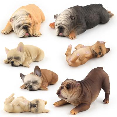 Simulation Französische Bulldogge Bully Hund Tiermodell Puppe, Liegende Position Serie Welpe Ornament Figur
