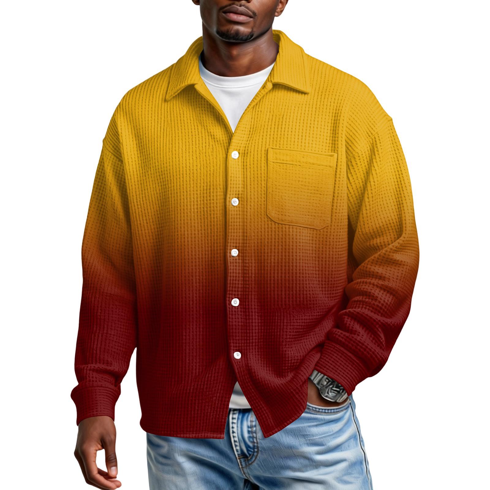 

Мужская повседневная рубашка с пуговицами и длинным рукавом с карманом M жёлтый