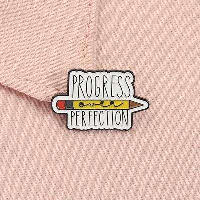 Progress Over Perfection Pencil Enamel Pin Education Back To School Inspirational Quote Brooch Lapel Badge Student Jewelry Gift