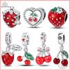Copper Beaded Pendant Red Shiny Zircon Fruit Strawberry Cherry For Original 3Mm Bracelet Women Fine Jewelry