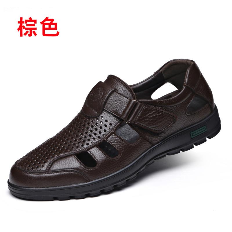 High Quality Men's Sandals Genuine Leather Dad Shoes Thick Bottom Non-slip Casual Sandals Outdoor Men Beach Shoes Large Size 47