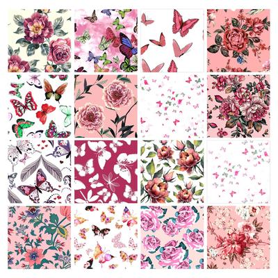 Zestaw 16 sztuk ćwiartek materiału, nadruk kwiatowy i motylkowy 18"x 22" DIY Patchwork- 100% bawełna wstępnie przycięty materiał do pikowania