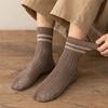 Men's Mid-calf Socks Spring and Autumn Two-bar Solid Color Cotton Socks Breathable Striped Men's Autumn and Winter Double-needle Long Calf Socks
