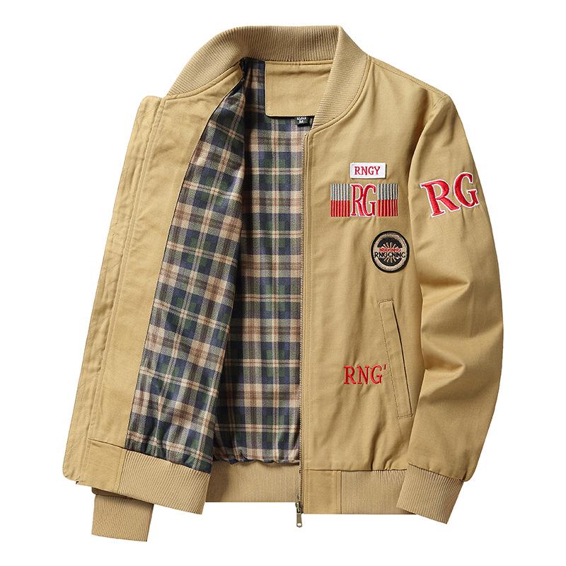 

Men s Spring & Autumn Embroidered Cotton Bomber Jacket with Stand-Up Baseball Collar 4XL хаки