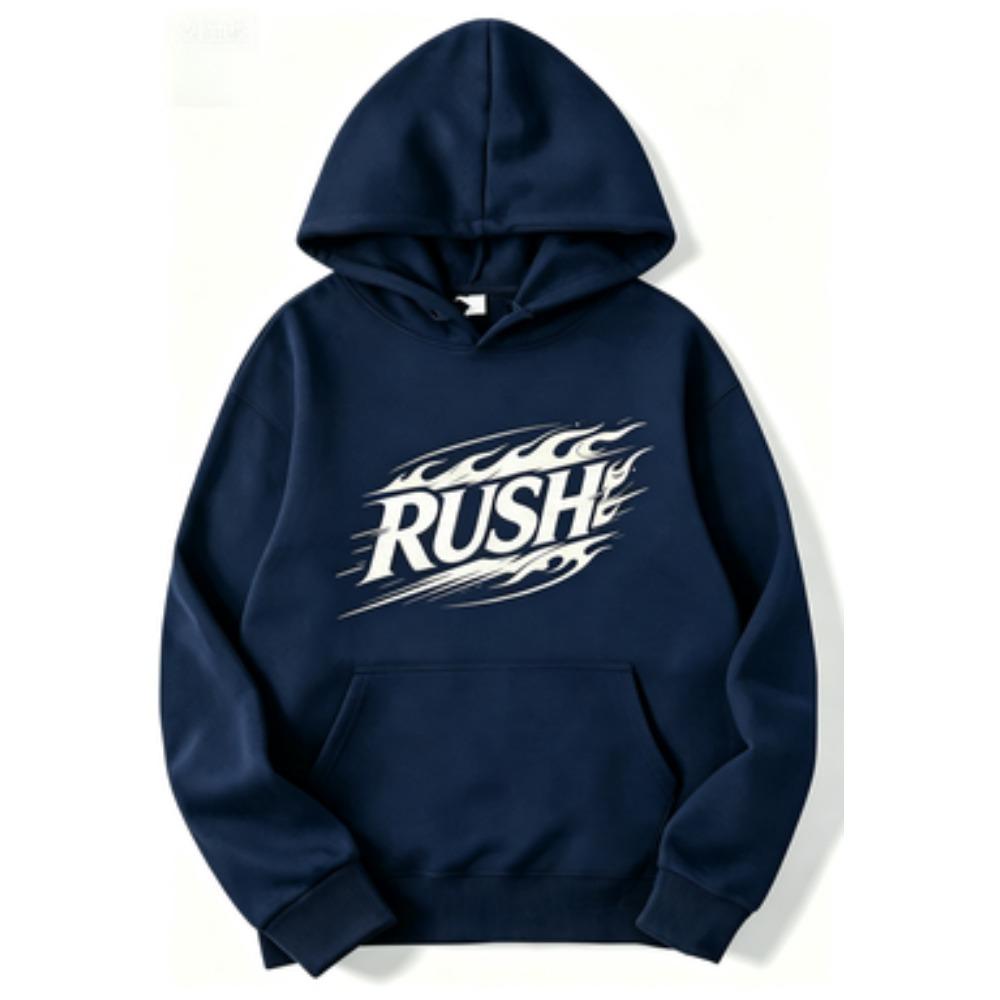 Fall/Winter  RUSH Flame Letter Graphic Front Hoodie Streetwear Casual Loose Fitted Hoodie