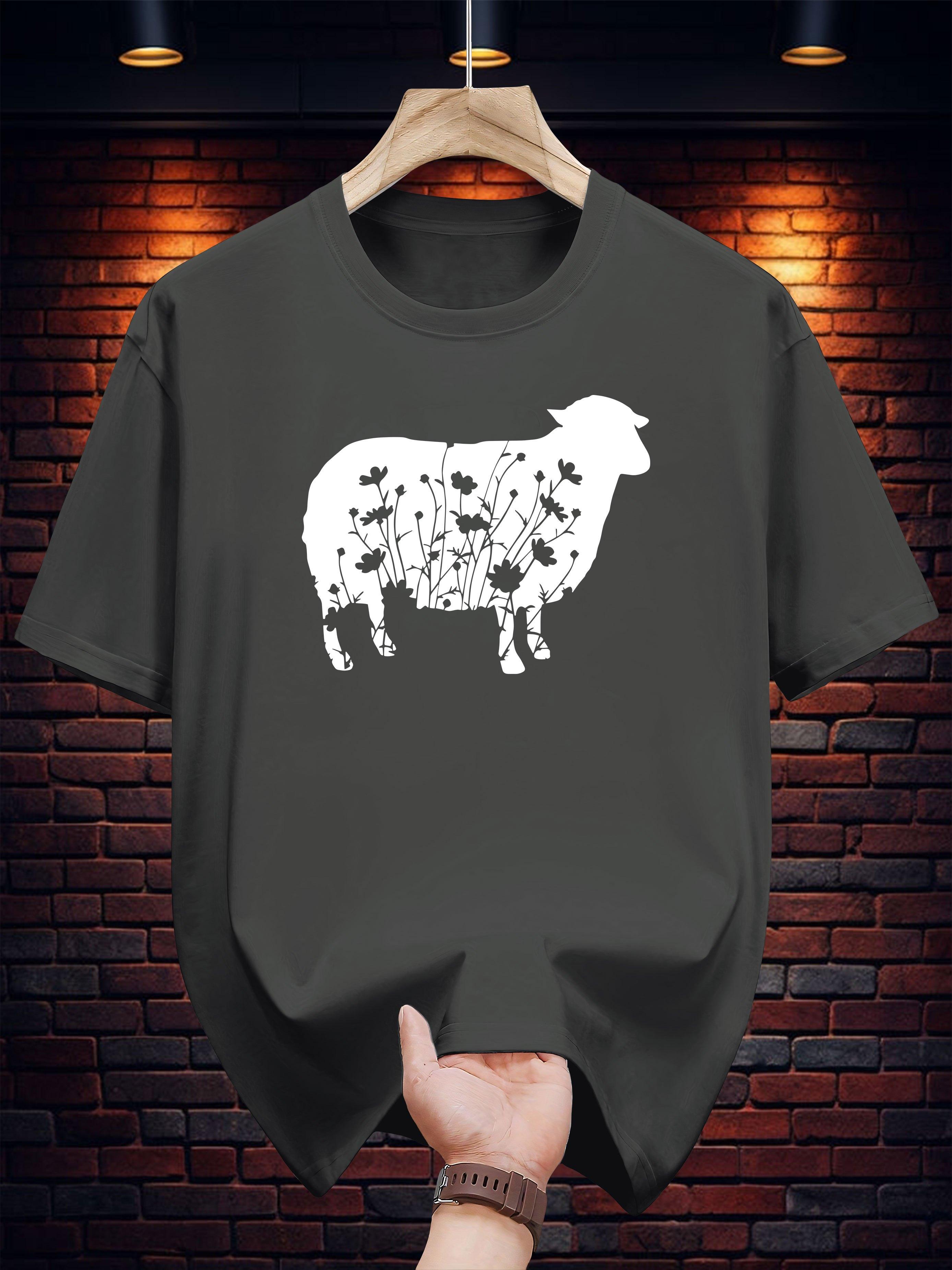 

[Everyday Comfort] 100% Cotton Graphic T-shirt - Casual Summer Tee with Sheep and Floral Design M