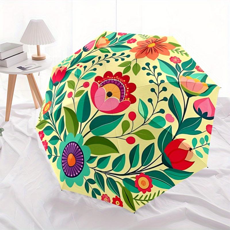 1pc Colorful Flower Design Automatic 3-Fold Umbrella Design, Cute Cartoon Pattern, Portable Outdoor Umbrella, Perfect, Holiday Gift for Disney fa