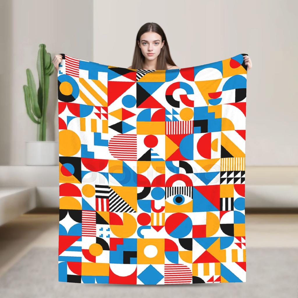 Bauhaus Modern Geometric Pattern Warm Blanket Airplane Plush Bedding Throws Aesthetic Couch Bed Flannel Bedspread Sofa Bed Cover