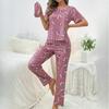 Damkläder för hemmabruk O-ringning Kortärmad Långa byxor Tryckt Pyjamasset