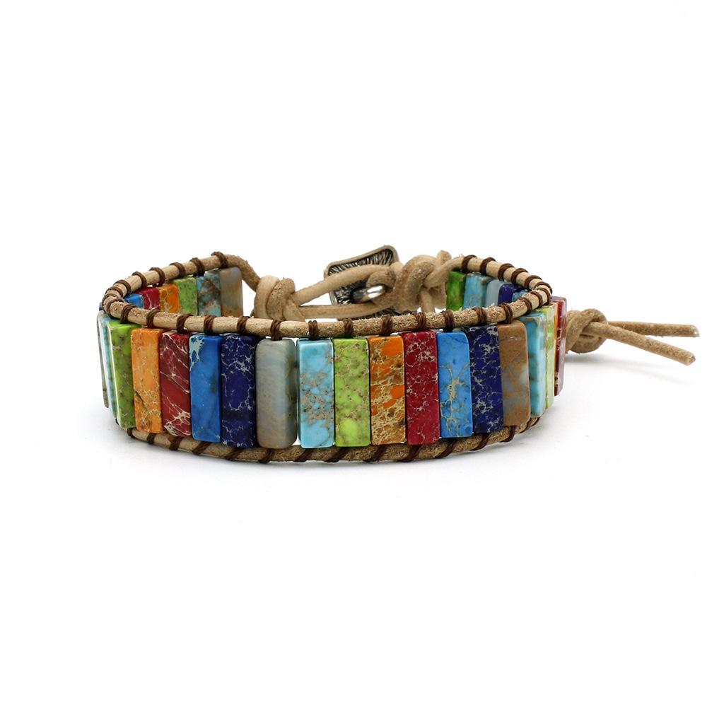 Imperial Seven-Color Stone Woven Bracelet: Handmade European  American Design