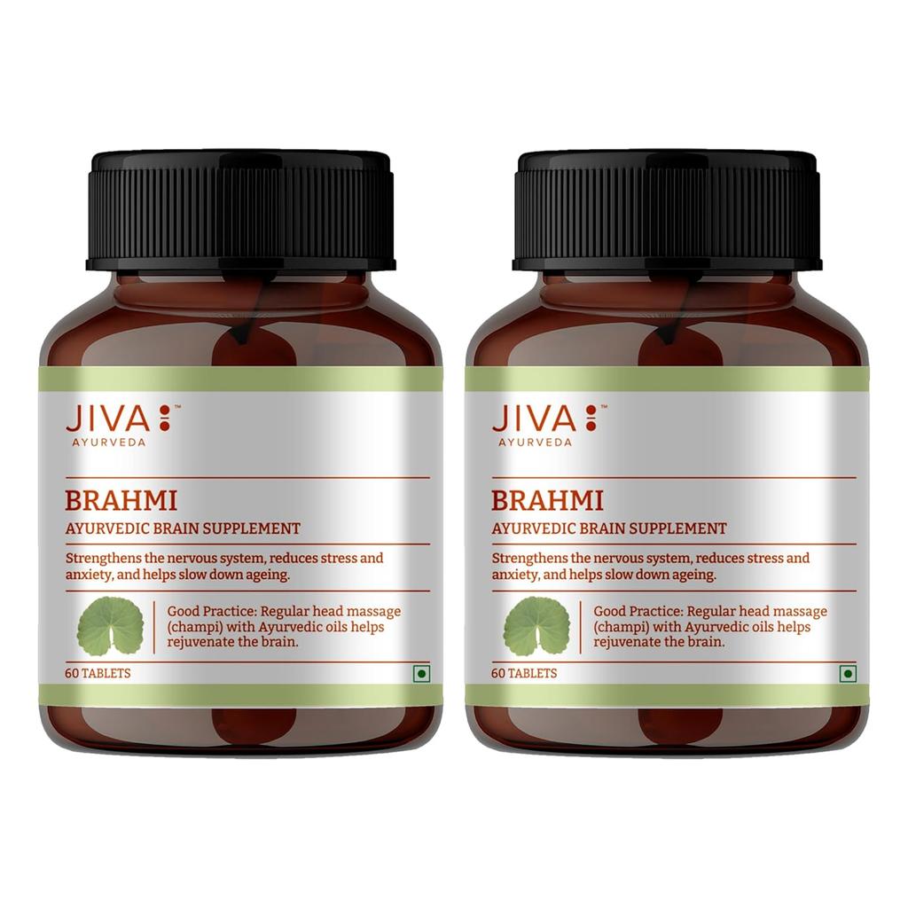 Jiva Brahmi Tablets 500mg 60 Tablets Pack of 2 Rejuvenates Nervous System Reduces Stress and Anxiety