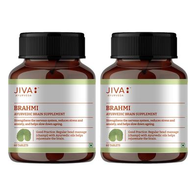 Jiva Brahmi Tablets 500mg 60 Tablets Pack of 2 Rejuvenates Nervous System Reduces Stress and Anxiety