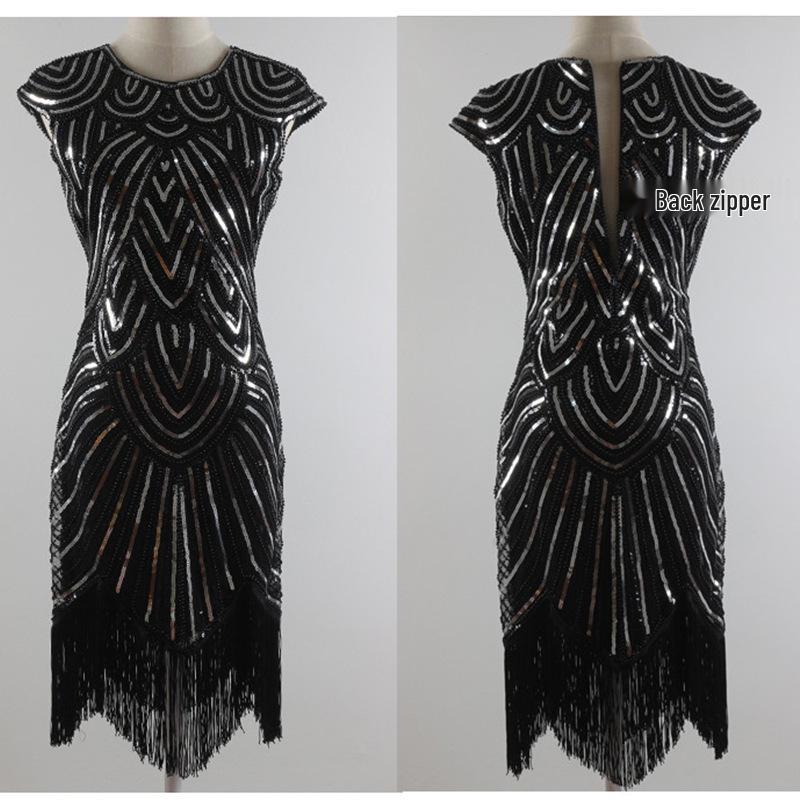 

Вечернее платье большого размера с пайетками, бисером и кисточками - Облегающий бедра дизайн с круглым вырезом Extra Extra Large