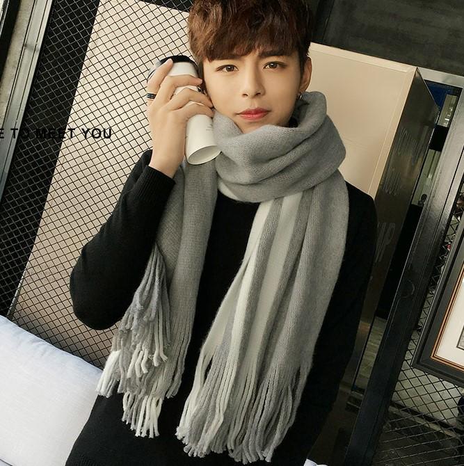 

Men Scarf Cashmere-like Winter Autumn Warm Soft Tassel Long Wraps Male Women Classic Business Couple PashminaThick Muffler Teen 200 40cm