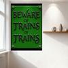 Beware of Trains of Trains Vintage Warning Metal Tin Sign with Floral Bolts, Retro Industrial Home Office Cafe Bar Decorative Pl