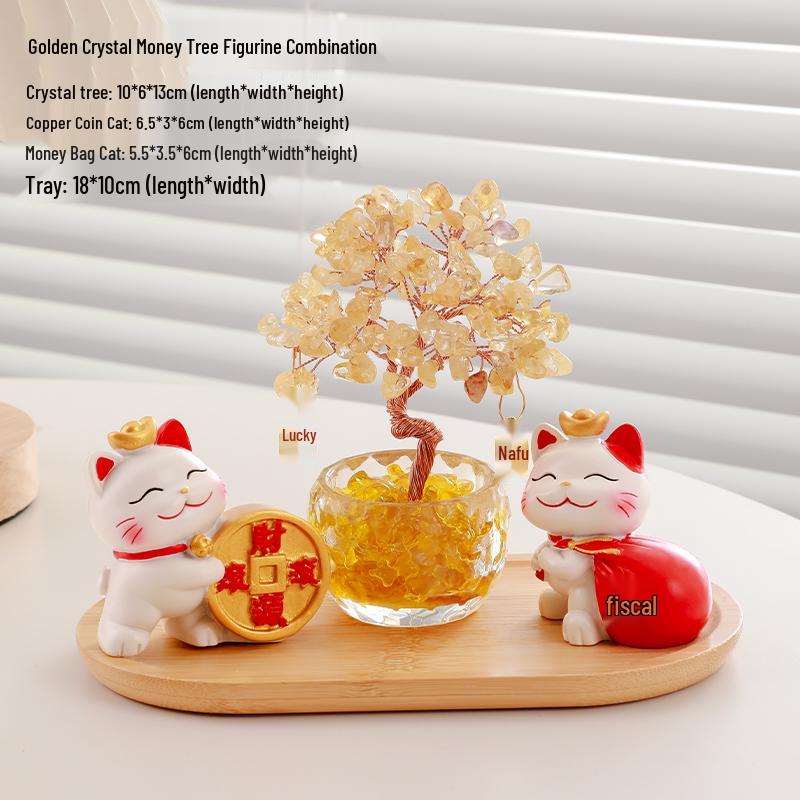 Citrine Money Tree Cat Ornament - Home, Office, Housewarming or Birthday Decoration