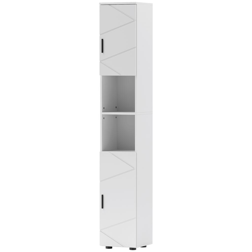 Line Embossed Tall Bathroom Storage Cabinet - White