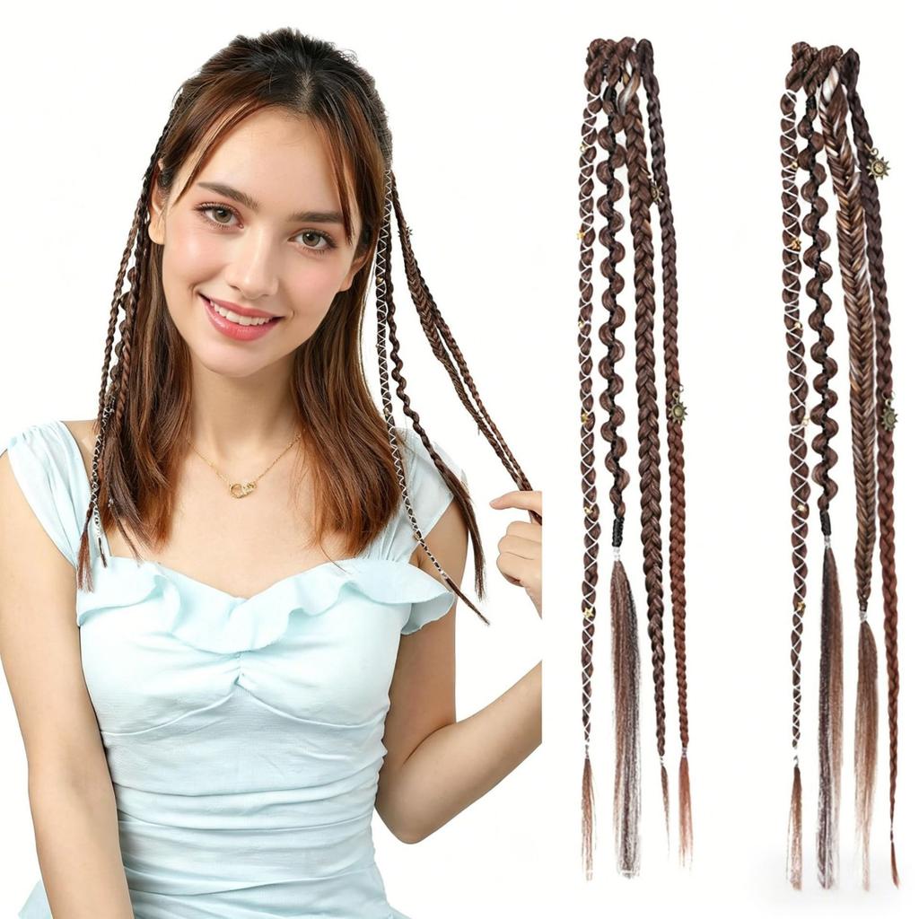 16 Inch Bohemian Long Braided Hair Clip In Extensions Synthetic Handmade Braided Hairpieces for Styling and Hair Decoration