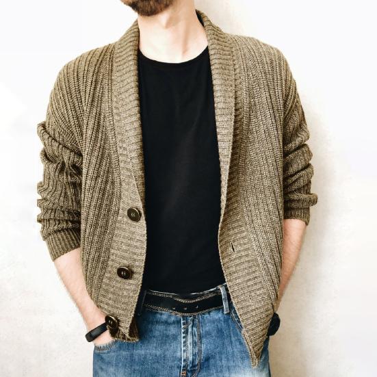 Men Sweater Cardigan Lapel Slim Leisure Single Breasted Solid Color Casual Cardigan for