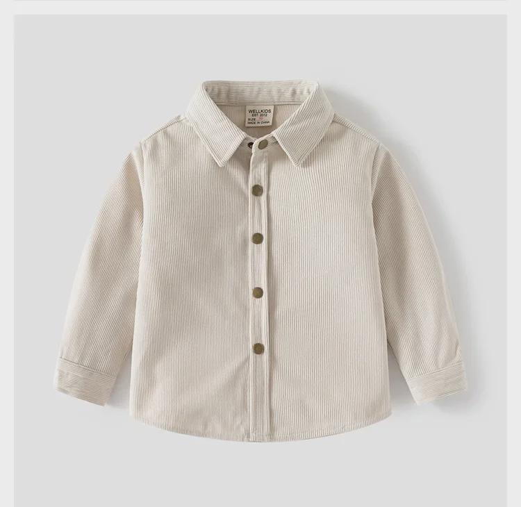 2024 Spring/Autumn Baby Corduroy Shirt - Stylish Korean Solid Color Jacket for Kids