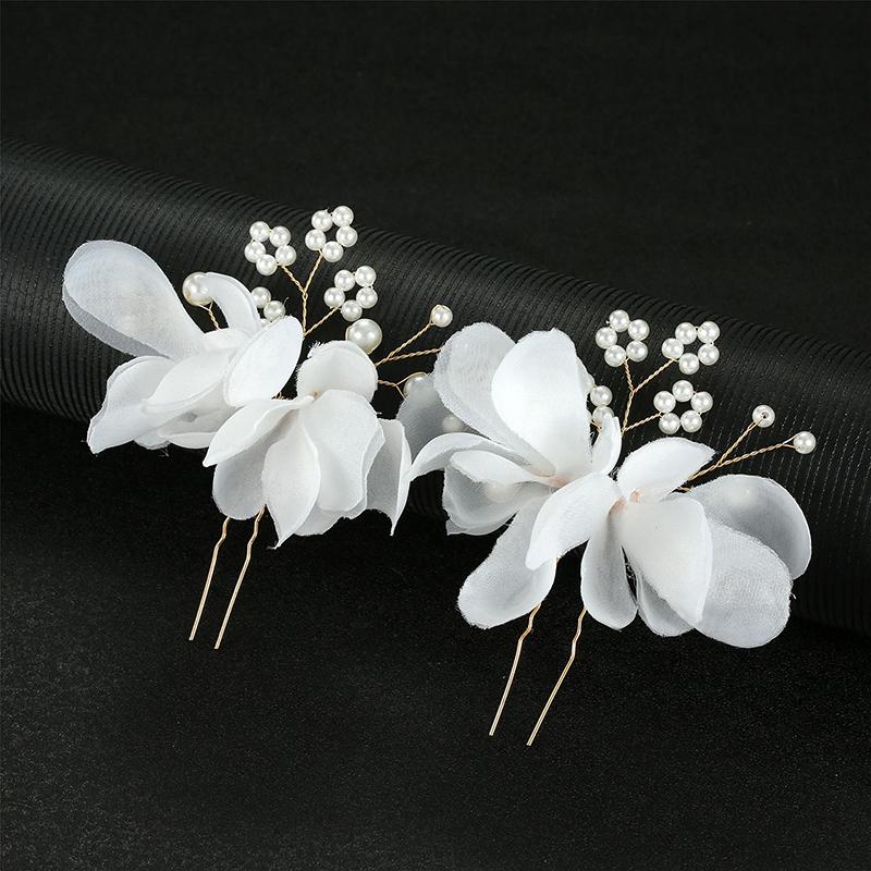 1Pair Wedding U Shape Hair Clips Bridal Headpiece Mesh Flower Pearl Hairpins Women Wedding Hair Accessories Bridal Headdress