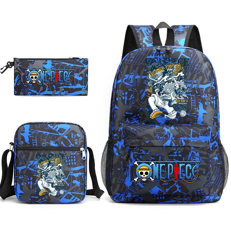 One Piece Luffy Anime Print Student Backpack Set Shoulder Bag Pencil Case Boys Girls School Bags