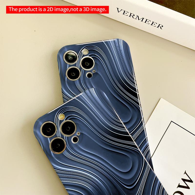 2DFlat Fluid Blue Waves Phone Case All inclusive film hard iPhone case, compatible with iPhone 18 Pro Max 17 16 15 14 13 12 11