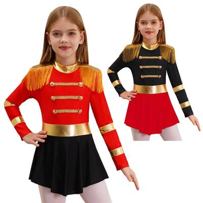 Kinder Mädchen Zirkus Ringmaster Cosplay Kostüm Löwenbändiger Showman Halloween Outfits Fransen Epauletten Overall Performance Bodysuit