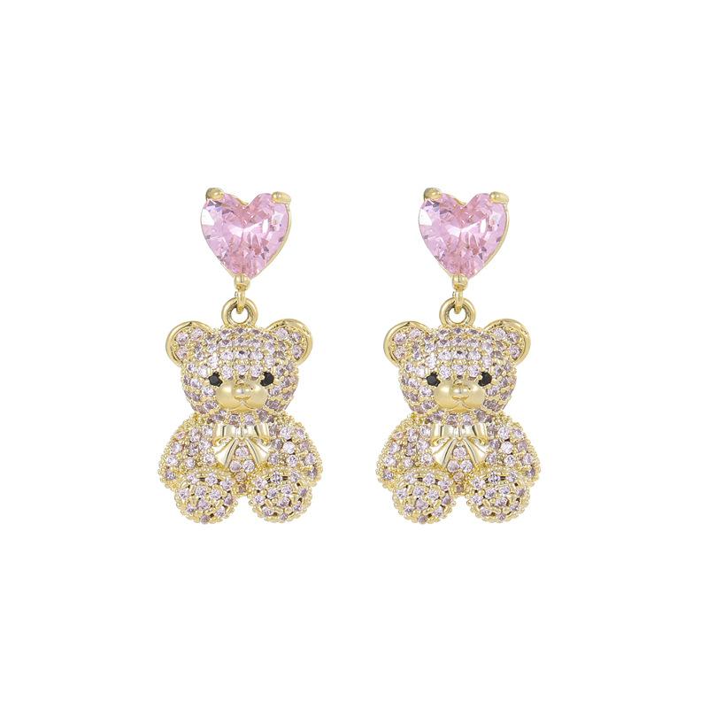 925 Silver Needle Micro-Inlaid Zircon Bear Earrings Women'S Niche Design Love Stud Earrings Fashion Temperament Earrings
