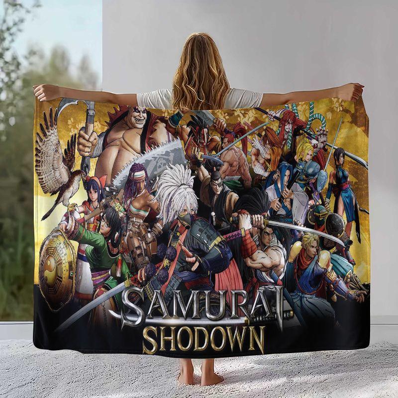 Retro Samurai Spirits Shodown Flannel Blanket,Ultra Soft Warm Plush Throw for Home Bedroom Bed Sofa Cover Office Camping Picnic