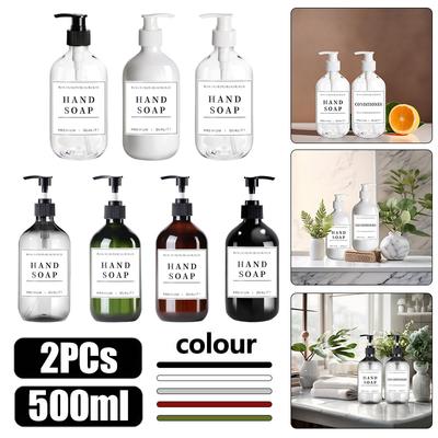 2Pack Soap Dispenser With Waterproof Label 500ml Reusable Empty Round Bottle For Laundry Room Beauty Salon Hotel Restaurant SPA