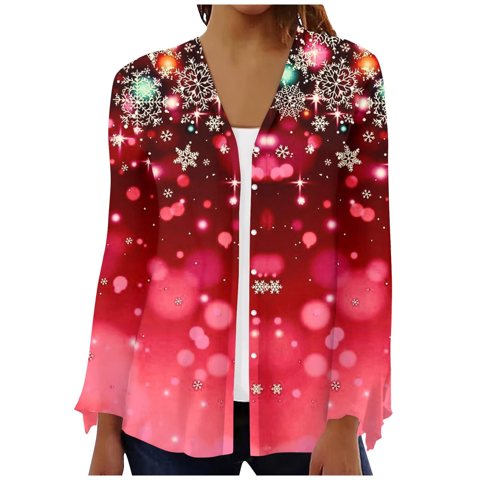 

Женская модная свободная повседневная рубашка-кардиган с длинным рукавом на пуговицах с рождественским принтом XXXL горячий розовый