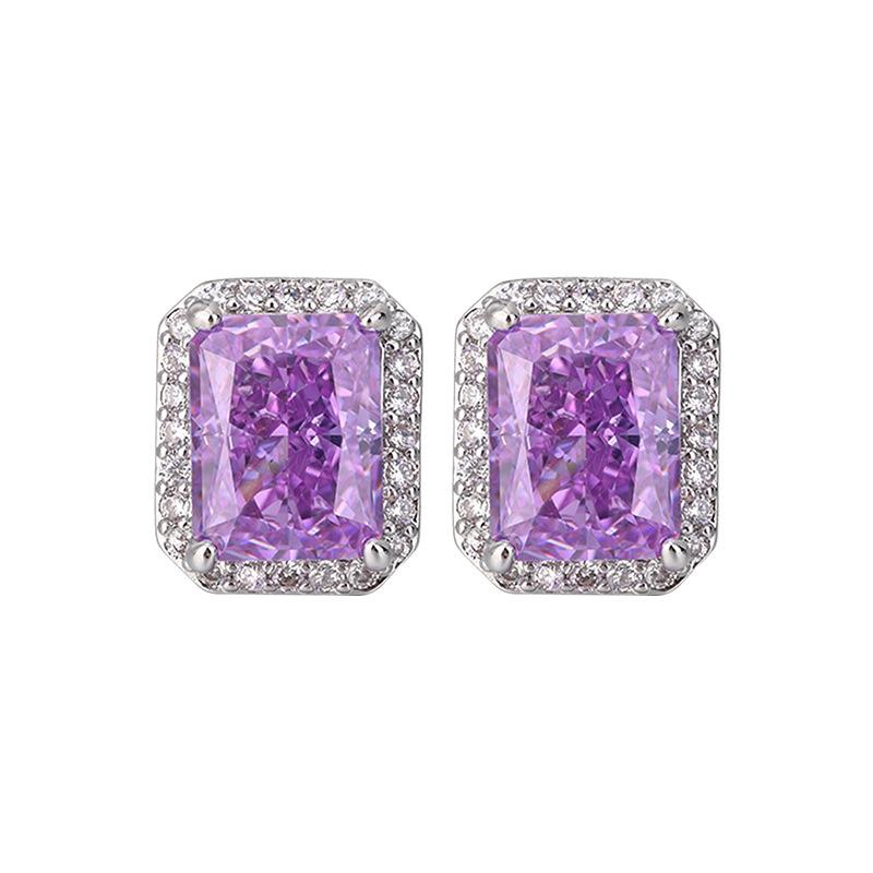Autumn And Winter Jewelry High Carbon Diamond Ice Flower Cut Copper Inlaid Square Diamond Niche Stud Earrings Main Stone 7 * 9