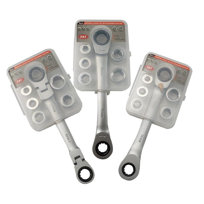 6 In1 Multifunctional Torque Double Head Reversible Ratchet Combination Spanner Set Chrome Vanadium Steel Ratchet Folding Wrench