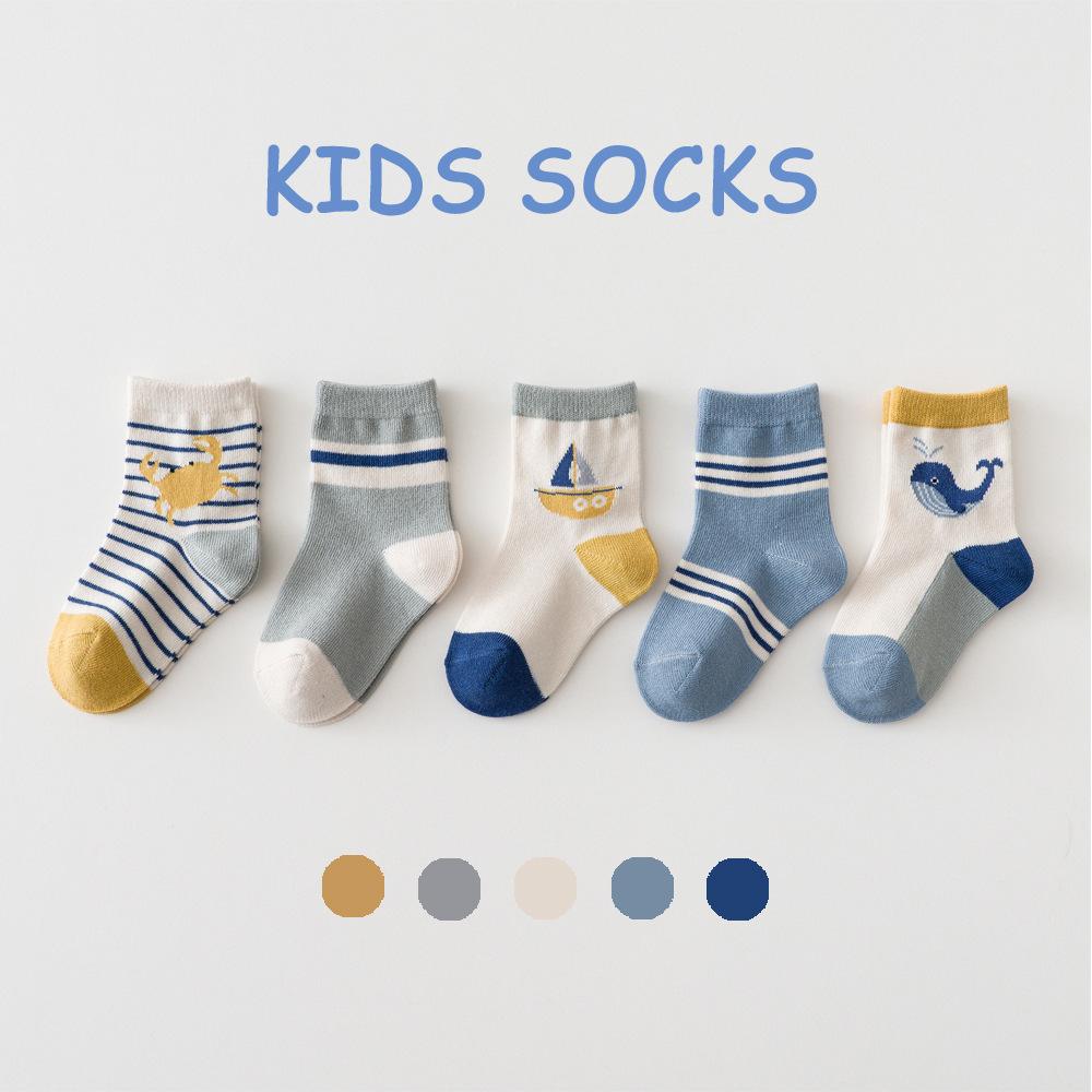 5Pairs/Lot Baby Socks Cartoon Striped Autumn Winter Cotton Middle Tube Socks For Kids Boy Girl Cotton Crew Sock