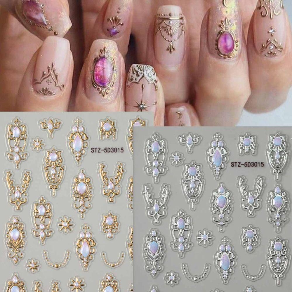 Luxurious 5D Nail Art Stickers Retro Shiny Finish Baroque Scepter Nail Art Decals Palace Style Crown