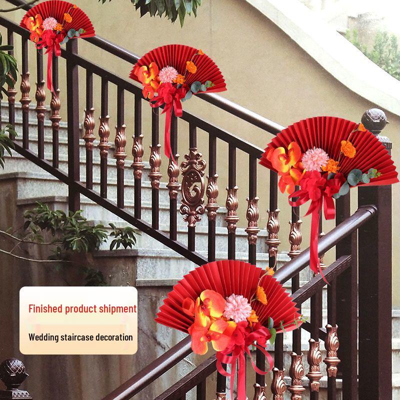 Wedding Staircase Handrail Decoration with Artificial Flowers and Pendants
