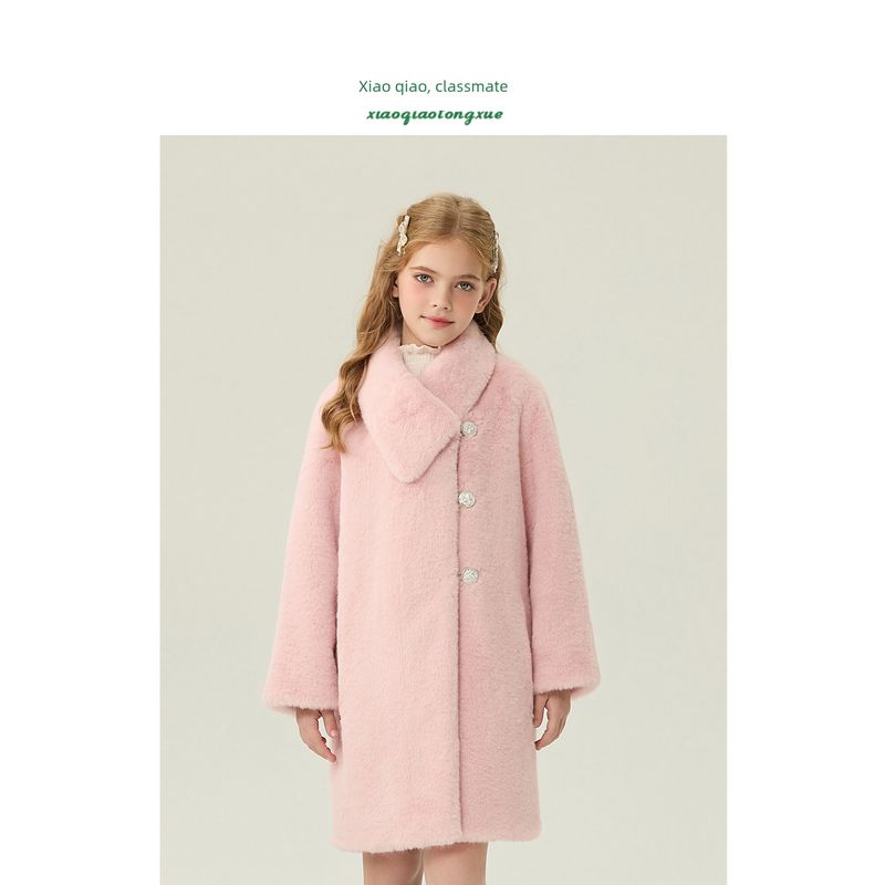 Children's Fur Coat 2025 Autumn and Winter New Style Girls' Medium and Large Faux Mink Fur Coat for Little Girls, Mid-Length