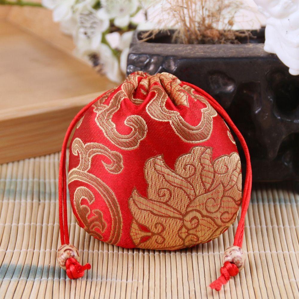 Chinese Style Embroidery Flower Drawstring Bag Jewelry Packing Bag Festive Sugar Bag  Daily