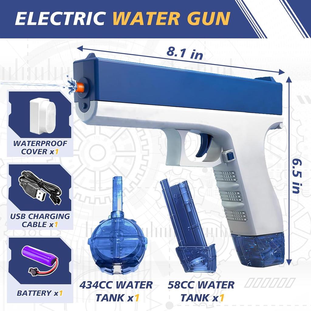 Electric Water Gun with Long Range, Automatic Squirt Gun for Kids and Adults, Long Distance Water Pistol for Pool Beach Outdoor