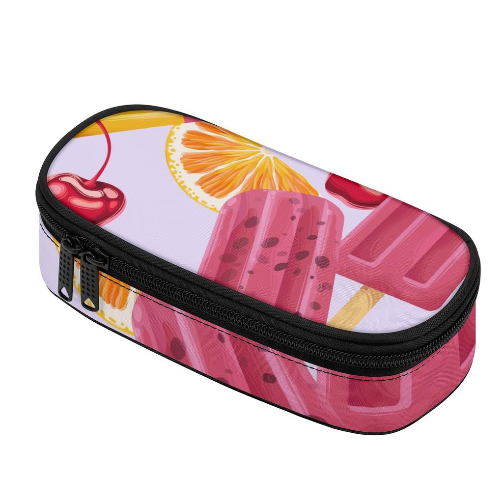 Pencil Pouch Printed Durable Polyester Fabric Smooth Zipper with Mesh Pocket Removable Divider and Pen Slots for Students